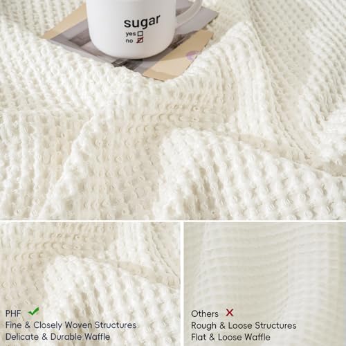 PHF 100% Cotton Waffle Weave Euro Shams 26"X26", No Filling, 2 Pack Elegant Home Decorative Euro Throw Pillow Covers for Bed Couch Sofa,Cream - Thumbnail 4