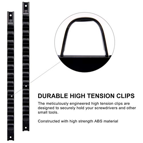 CASOMAN 4 pcs Screwdriver Organizer and Wrench Organizer, Hand Tool Holder, Plastic Rail Wrench Hanger with Clips