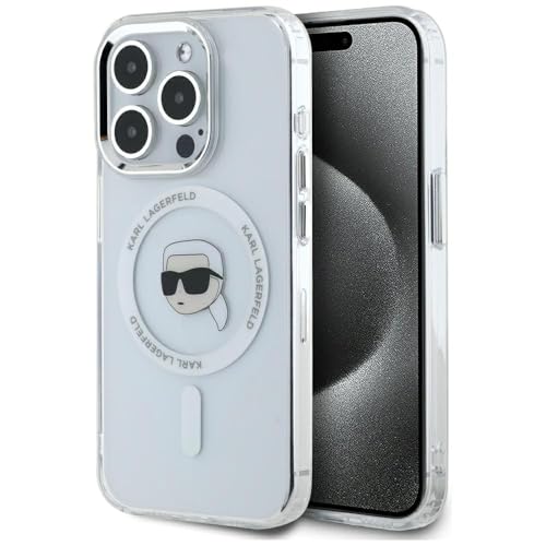 CG Mobile Karl Lagerfeld IML Metal Karl Head Coque pour iPhone 15 Pro Max Compatible avec MagSafe (Blanc)
