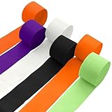 6 Crepe Paper Streamers Rolls, 492ft Black Orange Purple Green and White Streamers Party Supplies for Halloween Theme Horror Party Birthday Wedding Backdrop Decorations (1.8 inch x 82 ft/Roll)