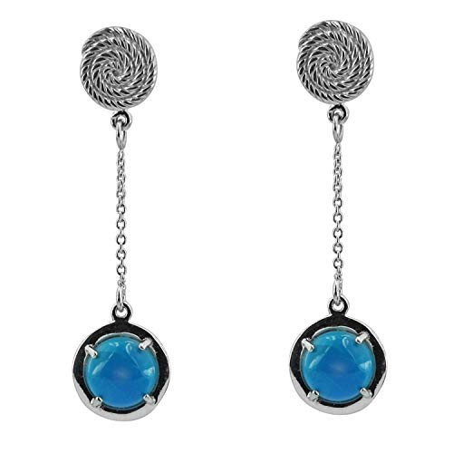 Carillon Sleeping Beauty Turquoise Round Shape Gemstone Jewelry 18K White Gold Drop Dangle Earrings For Women/Girls #TOP12