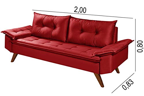 Sofá Bariloche 3 Lugares Pés Em Madeira (Vermelho)
