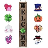 Winder Welcome Sign for Front Door Porch Farmhouse Outdoor Indoor Rustic Interchangeable Vertical Wa