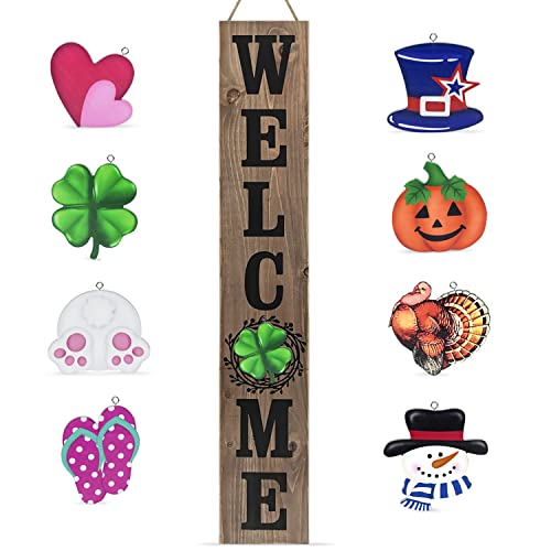Winder Welcome Sign For Front Door Porch Farmhouse Outdoor Indoor Rustic Interchangeable Vertical Wall Decor Wooden Hanging Accessories Home Decorations(Natural) #TOP27