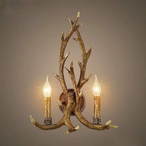 Antlers Wall Sconce, 2 Light Creative Antler Shape Led Retro Style Wall Sconce Light Fixture E14, Rustic Style Metal And Resin Wall Lamp Indoor Decoration Deer Antler Wall Lamp Wall-mounted Lighting