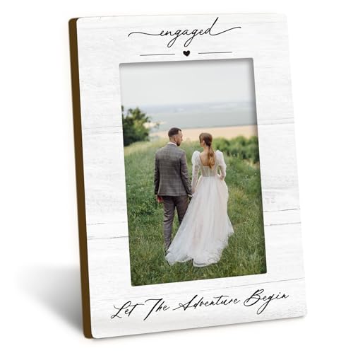 DUXMNAMG Engagement Couples Newlyweds Picture Frame 4x6 Engagement Gifts for Couples Just Engaged Gift Wedding Gifts for Newlyweds Bride Groom Engaged Couple Photo Frames for Desk Shelf Decor