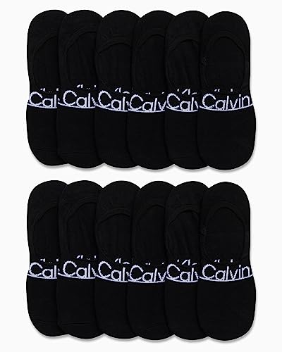 Calvin Klein Womens No Show Socks - 12 Pack Lightweight Cotton Blend Invisible No Slip Sneaker Liner Athletic Socks for Women, Size 4-10, Black