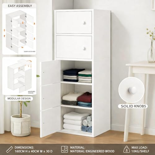 Image of LERIMO Wooden Wardrobe Almirah for Bedroom & Kids - 5 Door Clothes Storage Cupboard | Wooden Wardrobe Cabinet for Clothes, Toys & Accessories | Modern Storage Almirah (White, 5-Door)