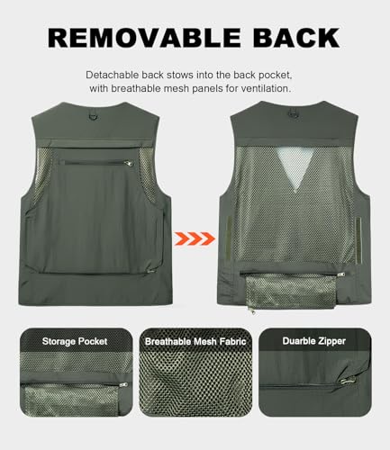 Foto von KTWOLEN Herren Anglerweste Sommer Leicht Schnelltrockenweste Funktionsweste Outdoor Fotografie Hundesport Weste Ärmellos Safari Weste mit Viele Taschen, Grün, 3XL