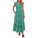 Generisch 2026 Elegante vestido sin mangas con cuello floral y volantes de verano - vestido midi casual fluido, verde, M
