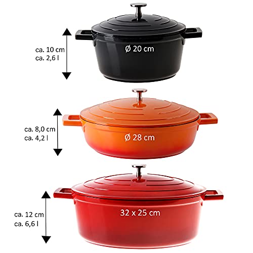 Foto von STONELINE Cocotte Bräter Induktion mit Deckel 28 cm, 4,2 L, Topf Antihaft Beschichtung mit echten Steinpartikeln, Bratentopf Schmortopf für alle Herdarten und Backofengeeignet, Farbe: Ofenrot