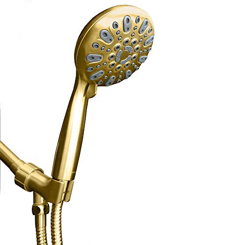Showermaxx, Elite Series, 6 Spray Settings 5 Inch Hand Held Shower Head, Extra Long Stainless Steel Hose, Maxx-Imize Your Shower With Showerhead In Polished Brass / Gold Finish #TOP27