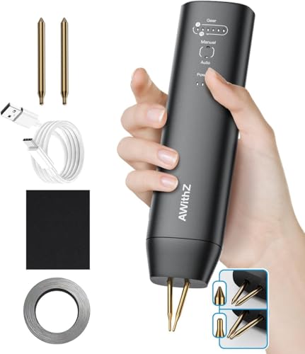 AWithZ Battery Spot Welder H1-D 11 Gear Adjustable Double-Ended Replaceable Pen Tip Spot Welder Automatic and Manual Modes Welding Plated Nickel Sheets for DIY 18650 Battery