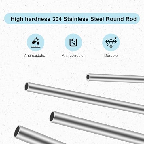 iMeistek 304 Edelstahl-Rundrohre, 2 mm OD x 0,2 mm Wandstärke x 150 mm Länge, nahtloses Edelstahl-Metallrohr für DIY Handwerk (3 Stück)