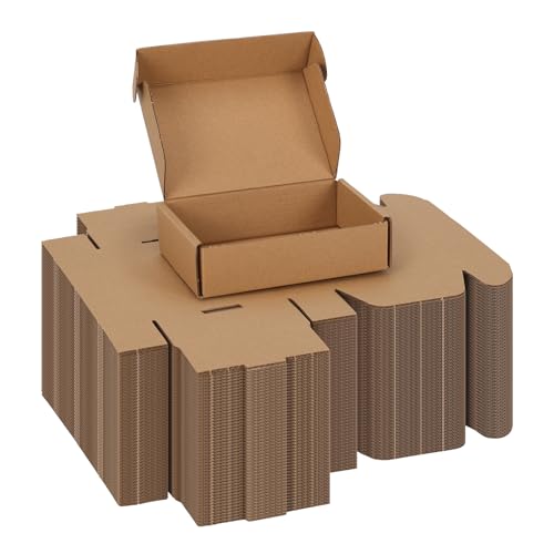 CRUGLA 6x4x1.5 Small Shipping Boxes, 100 Pack Brown Kraft Folding Mailer Boxes, 3-Ply Corrugated Cardboard Mini Box Mailers for Small Business Packaging