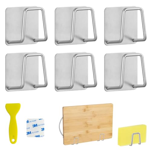 Ysimple Lot de 6 Support Eponge Crochet en Acier Inoxydable, Porte Eponge Evier Cuisine Auto-adhésifs, sans perçage Accroche éponge Evier pour Le Rangement...