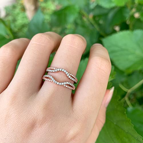 Sheloves Womens 925 Sterling Silver Rose Gold Two Tone Ring Enhancers Aaaaa Round Cz Wrap Guard Ring Sz 8 #TOP2