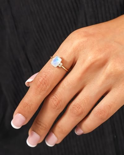 YoTreasure 14K Yellow Gold Moonstone & London Blue Topaz Ring | Elegant Promise Ring for Women | Wedding Anniversary & Birthday Gift2