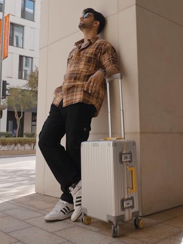 Image of EUME 100% Aluminium Trolley Bag for Travelling| 60cm Luggage Trolley Bag Medium Size for Travel| 8 Silentrun 360 Degree Spinner Wheels System| Premium Trolley Bag for Travel (Silver with Grey Wheel)