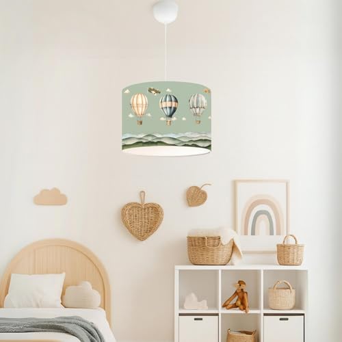 lux.pro Suspension Stylée pour Enfant Luminaire Intérieur Lampe à Suspendre Chambre d'Enfant Motif Montgolfière E27 Plastique Tissu Hauteur 70 cm Vert