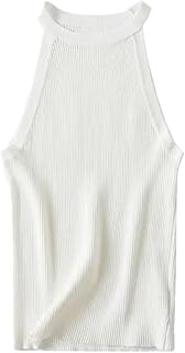 Chaleco deportivo sin mangas para mujer, cuello redondo, a rayas, ajustado, color liso