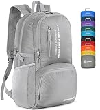 ZOMAKE Lightweight Packable Backpack, 35L Light Foldable Hiking Backpacks Water Resistant Collapsible Daypack for Travel(Sliver Grey)