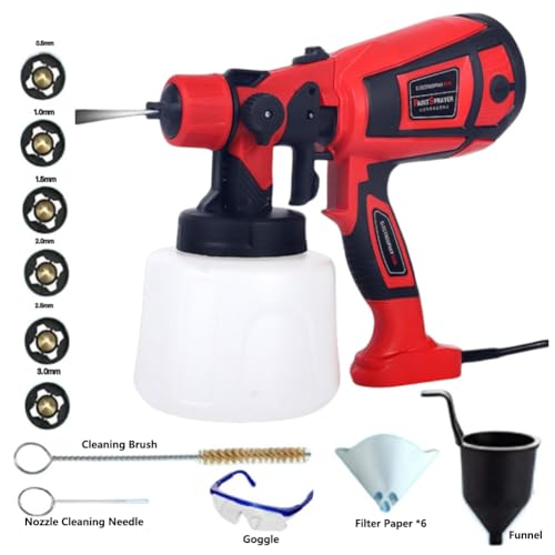 Paint Sprayer 1400ML Pot 9.8ft Spray Gun Wire 700W HVLP 6 Copper Nozzles & 3 Paint Sprayers Easy to Clean for Furniture Cabinets Fence Garden Chairs Walls Door DIY Works etc