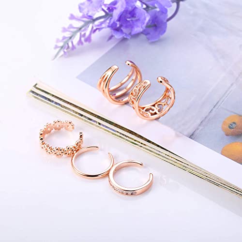 Funrun Jewelry 5Pcs Adjustable Toe Ring For Women Girls Open Tail Ring Band Hawaiian Foot Jewelry Rose Gold Tone #TOP5