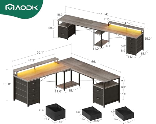 Image of AODK 66 inch L Shaped Desk, 113 inch Computer Desk for Home Office and Gaming