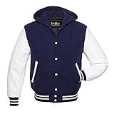 Stewart & Strauss Hoodie Navy Blue Wool White Leather Varsity Jacket Letterman Jacket,H304-6XL