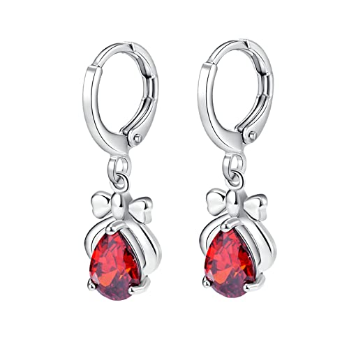 ZQHWYZ 14K White Gold Dangle Earrings for Women, Hoop with Bowknot Waterdrop Lab Sapphire Dangle Earrings for Women White Gold