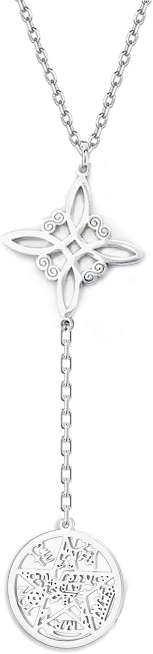 Witches Knot Necklace for Women Stainless Steel Tetragrammaton Pentagram Witchy Magic Celtic Knot Pendant Protection Witchcraft Pagan Irish Jewelry