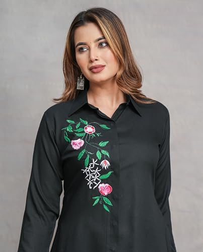 Image of Casual Full Sleeve Hand Embroidery Rayon Women's Long Shirt