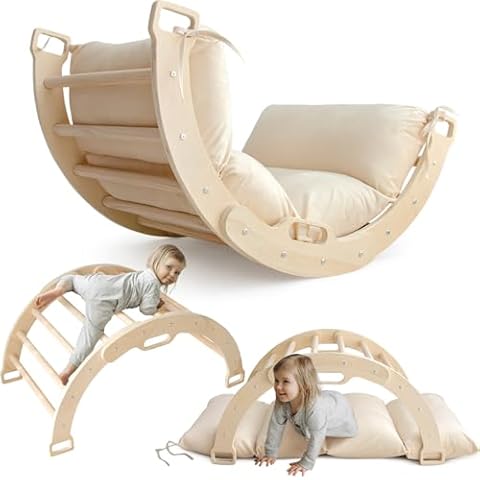 Arch Rocker Arch with Cushion - Wooden Climber Montessori Climbing Arch for Kids, Pillow for Arches Cover