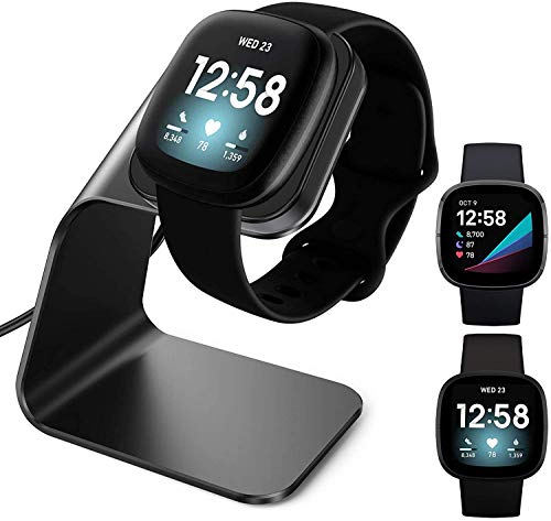 ZEBRE Charger Compatible with Fitbit Sense/Versa 3, Premium Aluminum Alloy Charging Cable Charger Dock for Versa 3 Smartwatch (Black)