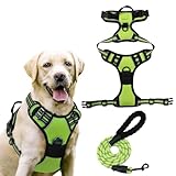 Hundegeschirr ohne Ziehen, Hundegeschirr for große Hunde, Weste mit reflektierenden Streifen, verstellbar und bequem for Gehen, Hundegeschirr ohne Würgen(Green,XL)