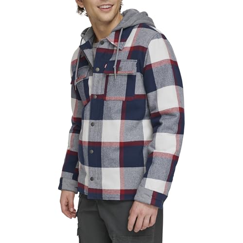Image of Levi's mens Plaid Sherpa Lined Hooded Shirt Jacket (Regular & Big & Tall Sizes)