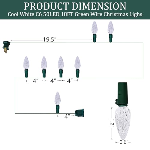 Image of C6 Christmas Lights 50 LED Cool White Strawberry 18ft Waterproof String Lights for Outdoor Indoor Garden Yard Home Party Christmas Tree Decorations (Cool White)