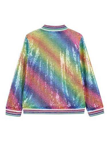 Girls' Sequin Bomber Jacket Sparkle Holographic Long Sleeve Gradient Ombre Jackets for Kid with Ribbed Cuffs 5-12Y2
