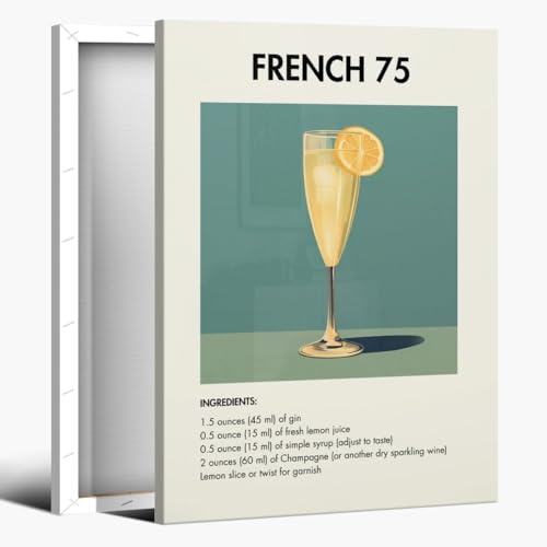 French 75 Cocktail Recipe Canvas Poster Elegant Gin Lemon Champagne