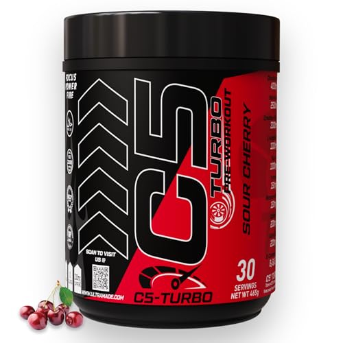 C5 TURBO Pre-Workout Powder High-Performance Pump & Focus Formula with Citrulline Malate Beta Alanine L-Arginine AKG Taurine & B-Vitamins 30 Servings - 360g (Sour Cherry)