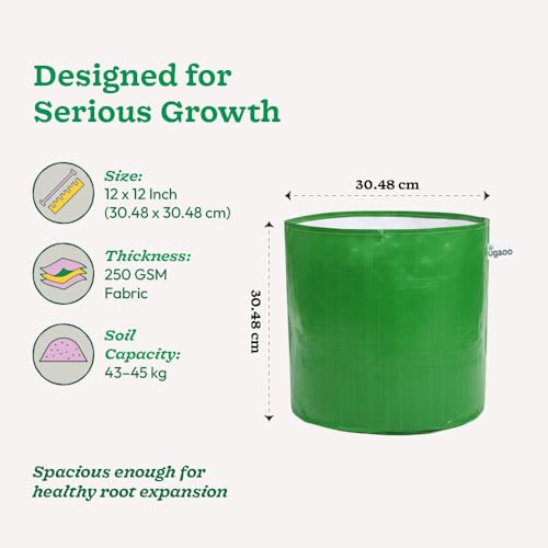 Image of UGAOO Grow Bags 12x12 Inch, Set of 6, 250 GSM Heavy-Duty HDPE Plant Bags for Terrace Gardening, Home Garden, Vegetables & Plants, UV-Resistant Reusable Green Gardening Bags