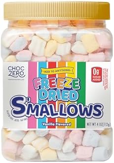 ChocZero Freeze Dried Marshmallow Bits, Sugar Free, High Fiber, Fun Shapes for Low Carb Baking, Keto Ice Cream and Cereal Topping, 4 Ounce (Pack of 1)