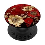 Asian New Year Red And Gold Flowers PopSockets Adhesive PopGrip