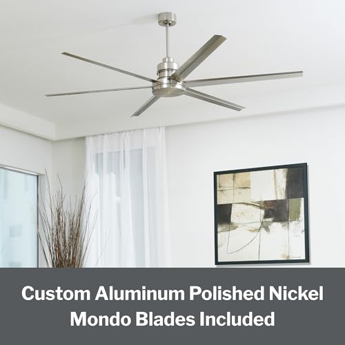 Craftmade Mondo MND72BNK6 | 72″ Brushed Polished Nickel Ceiling Fan | 6‑Speed Reversible DC Motor | 6‑Blade 21° Pitch Aluminum Blades | High Airflow 7,467 CFM | Light Kit Optional | Indoor Use Only