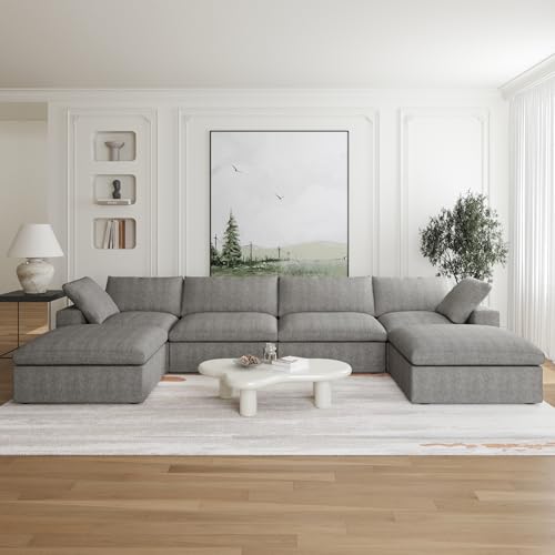 Image of JACH U-Shaped Couches for Living Room, 6-Seats Modular Convertible Sectional Sofa Couch, Couch Cushion Covers Removable, Comfy Sofas with Chaise Ottomans for Apartment Bedroom Office (Grey)