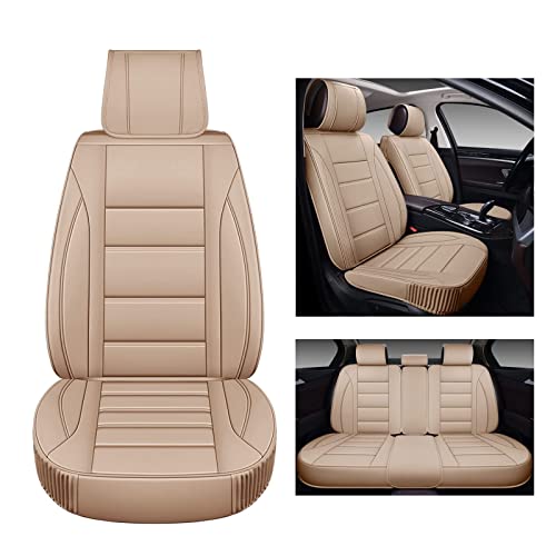 Leather Car Seat Covers Full Set, Automotive Seat Covers with Faux Waterproof Leather, Leatherette Automotive Vehicle Cushion Cover Universal Fit Set Auto Accessories, for SUV Pick-up Truck