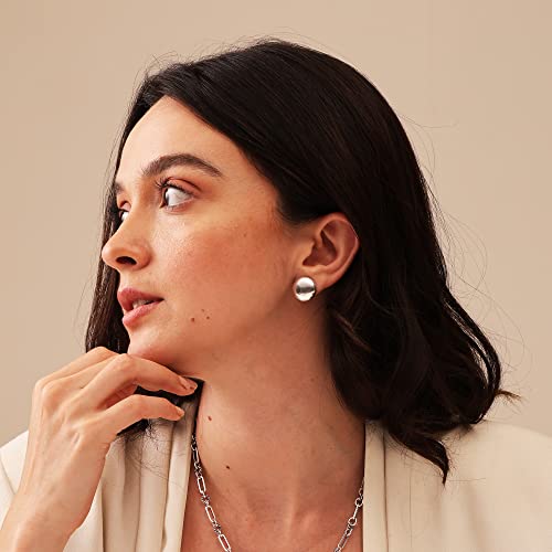 Lecalla Sterling Silver Jewelry Round Dome Button Omega-Clip Back Stud Large Earrings For Women 15 Mm #TOP1