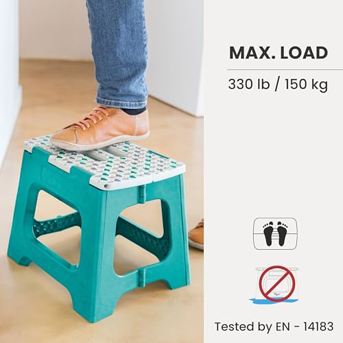 Image of Vigar Compact Step Stool Foldable, 12-1 /2-inch, Geometric | For Adults up to 330 Pound, Lightweight Stool, Non-Slip Folding Design, Compact Step Stool