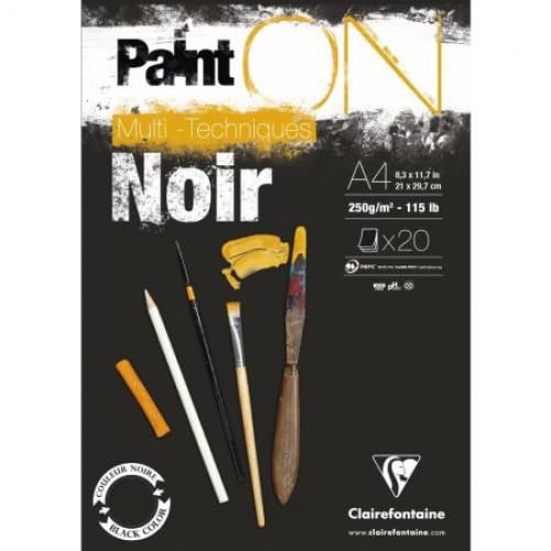 Lot de 4 Bloc encollé de 20 feuilles de papier Paint ON Mix Media Noir, 250 g/m², A4